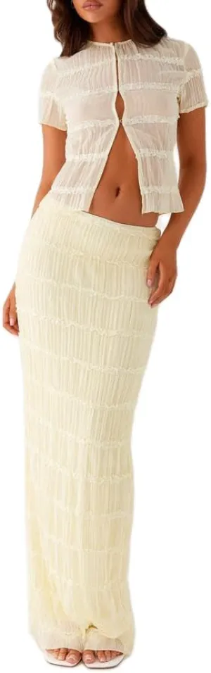 Women Y2k 2 Piece Maxi Skirt Set Ruched Short Sleeve Crop Top Flowy Ruffle Long Skirt Outfits Beachwear