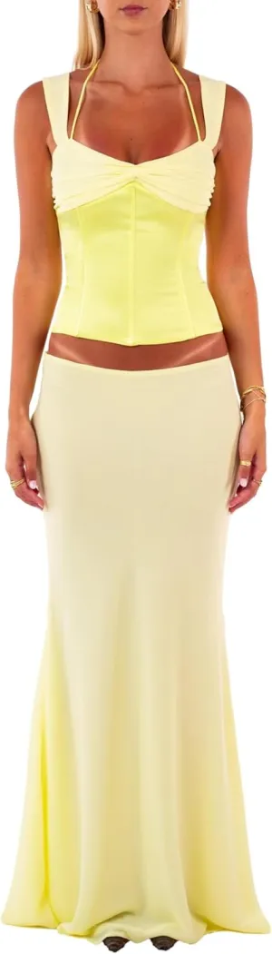 Women Y2k 2 Piece Skirt Sets Satin Backless Tank Top Bodycon Long Maxi Skirt Outfits Summer Beachwear