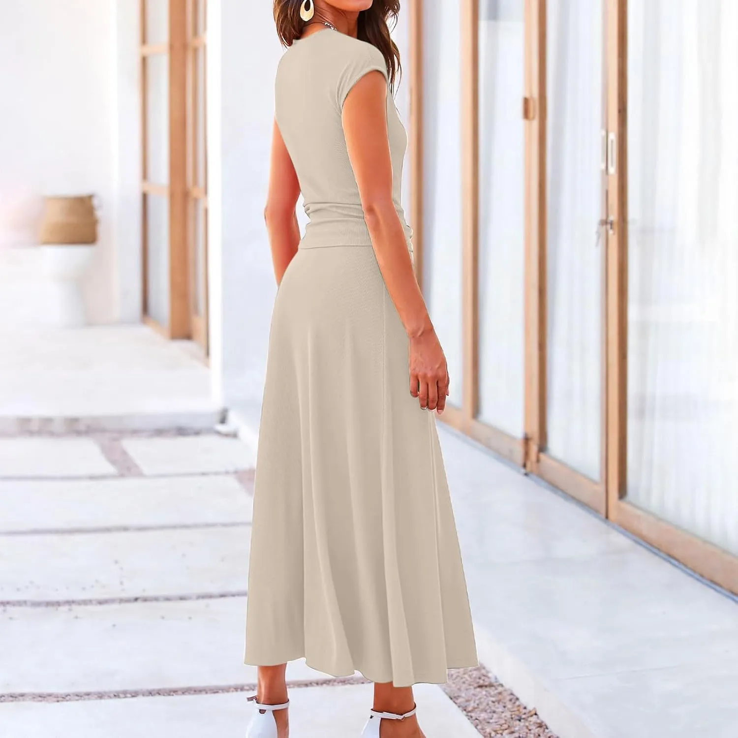 Women's 2 Piece Maxi Skirt Sets Summer Sets Pants Suits Dressy Elegant Long Sleeve Outfits High Waisted Long Outfit