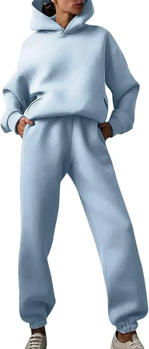 Womens 2 Piece Outfits Lounge Hoodie Sweatsuit Sets Oversized Sweatshirt Fall Fashion Sweatpants with Pockets