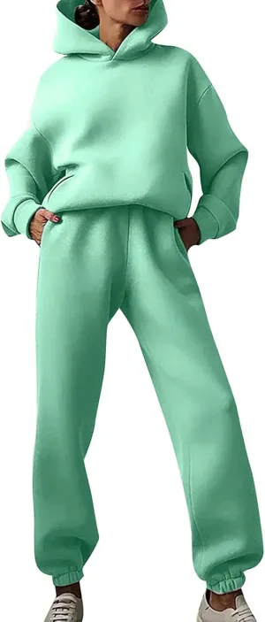 Womens 2 Piece Outfits Lounge Hoodie Sweatsuit Sets Oversized Sweatshirt Fall Fashion Sweatpants with Pockets