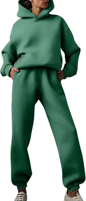 Womens 2 Piece Outfits Lounge Hoodie Sweatsuit Sets Oversized Sweatshirt Fall Fashion Sweatpants with Pockets