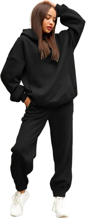 Womens 2 Piece Outfits Lounge Hoodie Sweatsuit Sets Oversized Sweatshirt Fall Fashion Sweatpants with Pockets