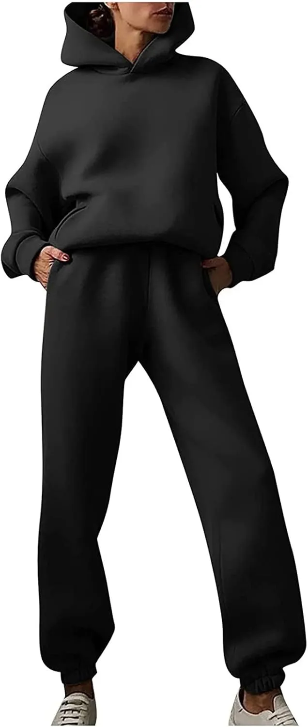 Womens 2 Piece Outfits Lounge Hoodie Sweatsuit Sets Oversized Sweatshirt Fall Fashion Sweatpants with Pockets
