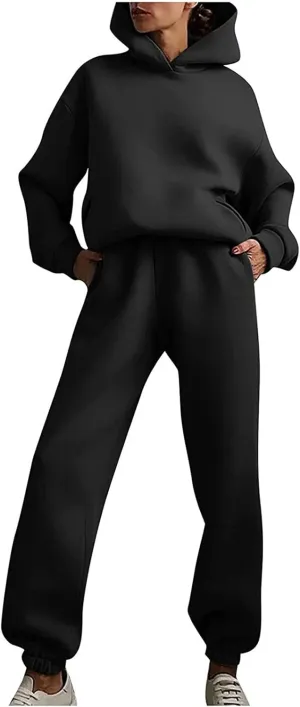 Womens 2 Piece Outfits Lounge Hoodie Sweatsuit Sets Oversized Sweatshirt Fall Fashion Sweatpants with Pockets