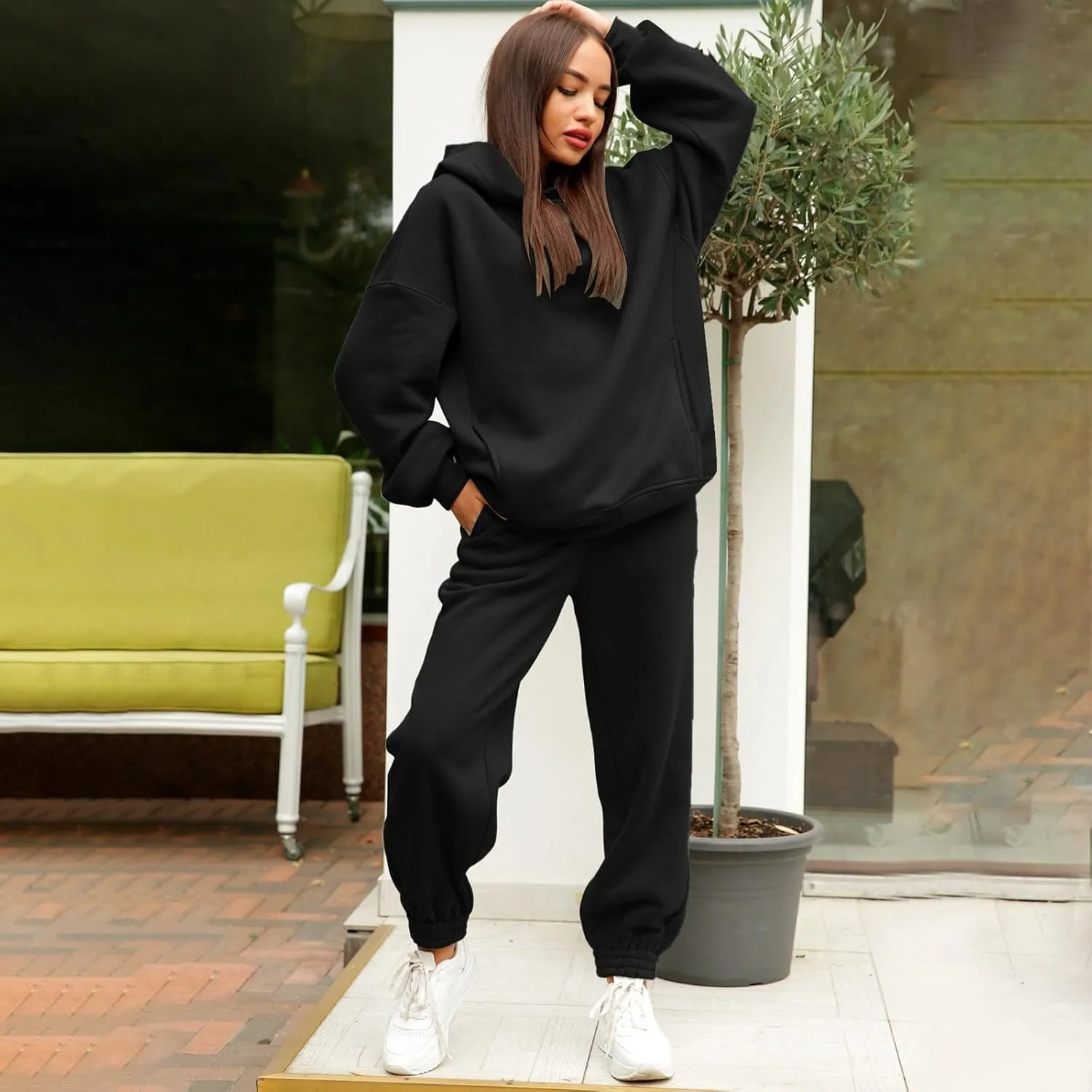 Womens 2 Piece Outfits Lounge Hoodie Sweatsuit Sets Oversized Sweatshirt Fall Fashion Sweatpants with Pockets