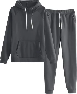 Womens 2 Piece Outfits Solid Color Oversized Hoodies and Pants Sets Fall Fashion Lounge Jogger Track Suits