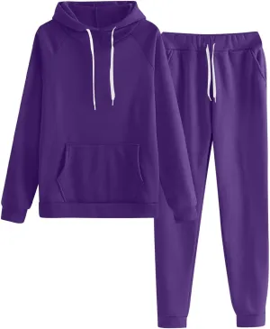 Womens 2 Piece Outfits Solid Color Oversized Hoodies and Pants Sets Fall Fashion Lounge Jogger Track Suits