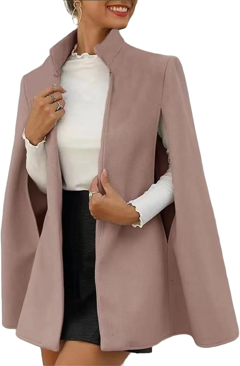 Womens Cape Blazer Split Sleeve Open Front Blazer Jacket Elegant Cape Coat Business Casual Cardigan Solid Warm Outwear