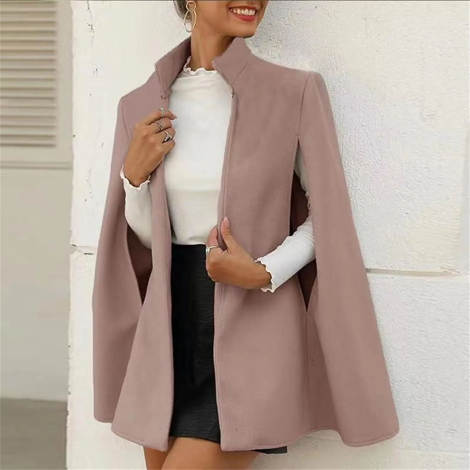 Womens Cape Blazer Split Sleeve Open Front Blazer Jacket Elegant Cape Coat Business Casual Cardigan Solid Warm Outwear