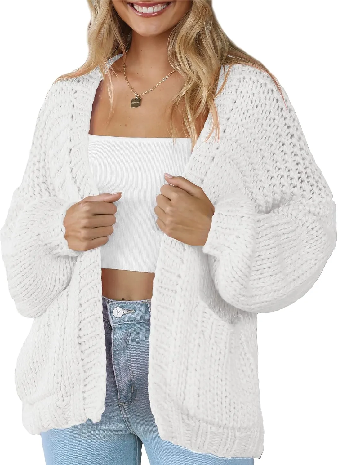 Women's Cardigan Soft Pocketed Long Sleeves Casual Knitted Open Front Cardigans Lightweight Sweaters