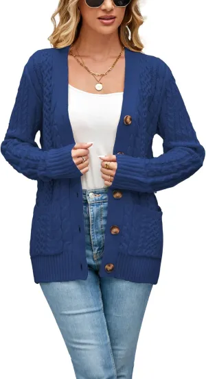 Womens Cardigan Sweaters Cable Knit Sweater 2025 Fall Winter Chunky Open Front Button Down Coats with Pockets