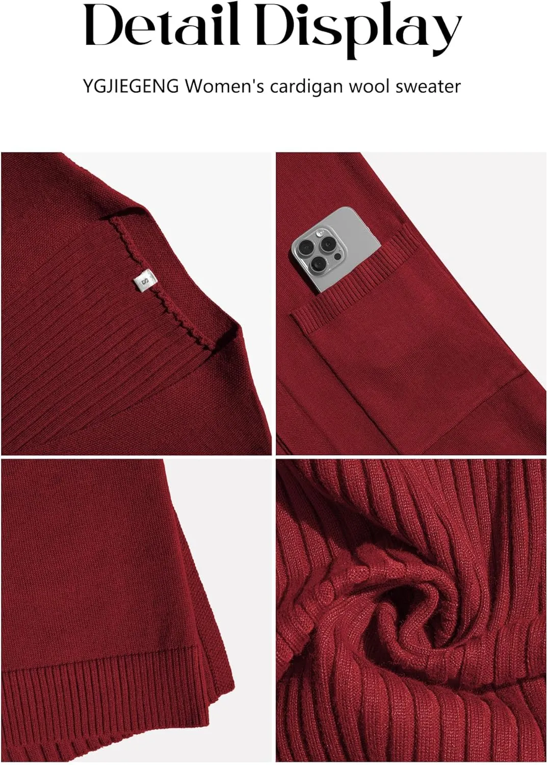 Women's Cardigan Sweaters V-Neck Long Sleeves with Two Pockets Side Split Hem Open Front Knit Casual Cardigan