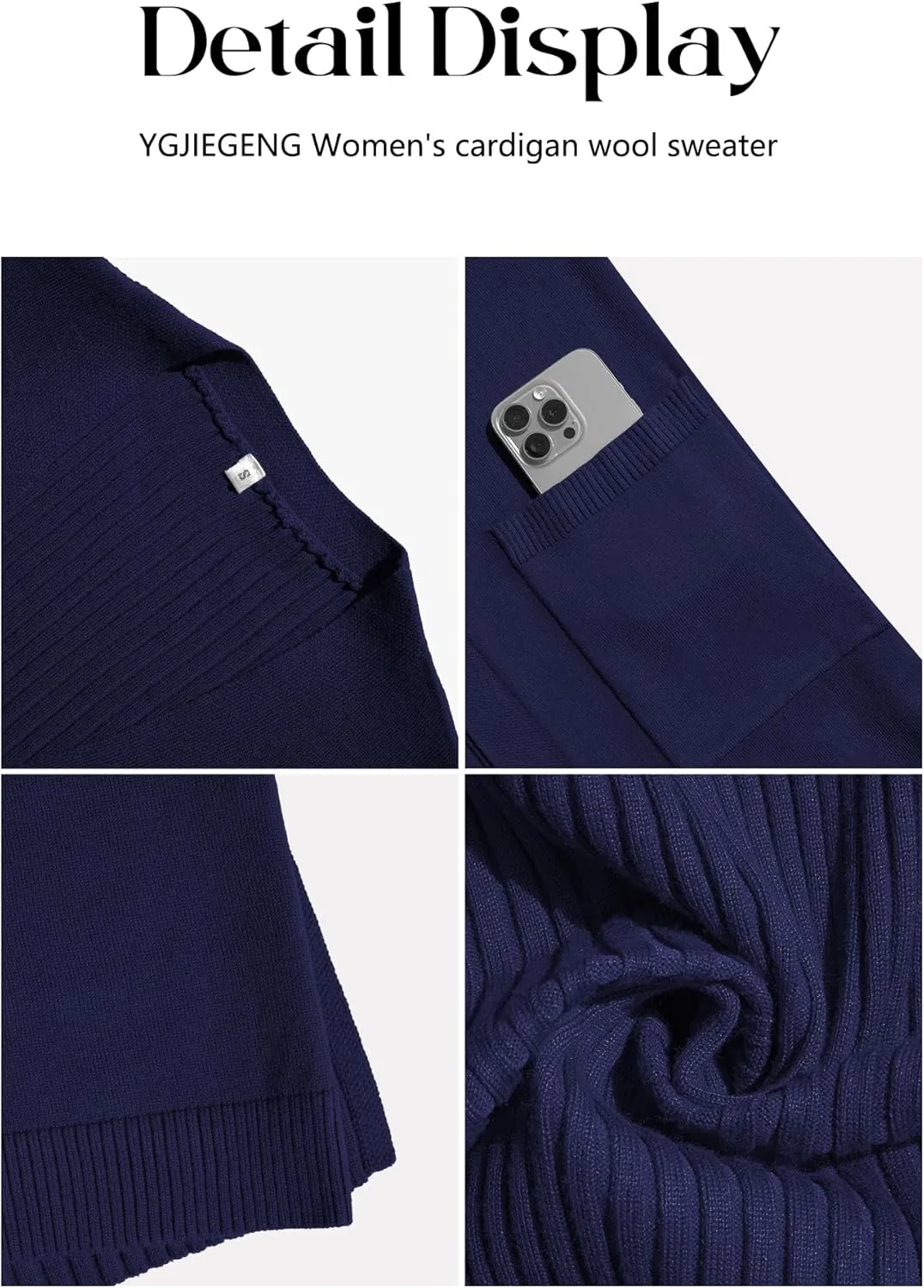 Women's Cardigan Sweaters V-Neck Long Sleeves with Two Pockets Side Split Hem Open Front Knit Casual Cardigan
