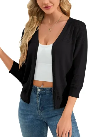 Womens Cropped Cardigan Knit Shrugs for Dresses V Neck Button Down Bolero Cardigans Sweaters