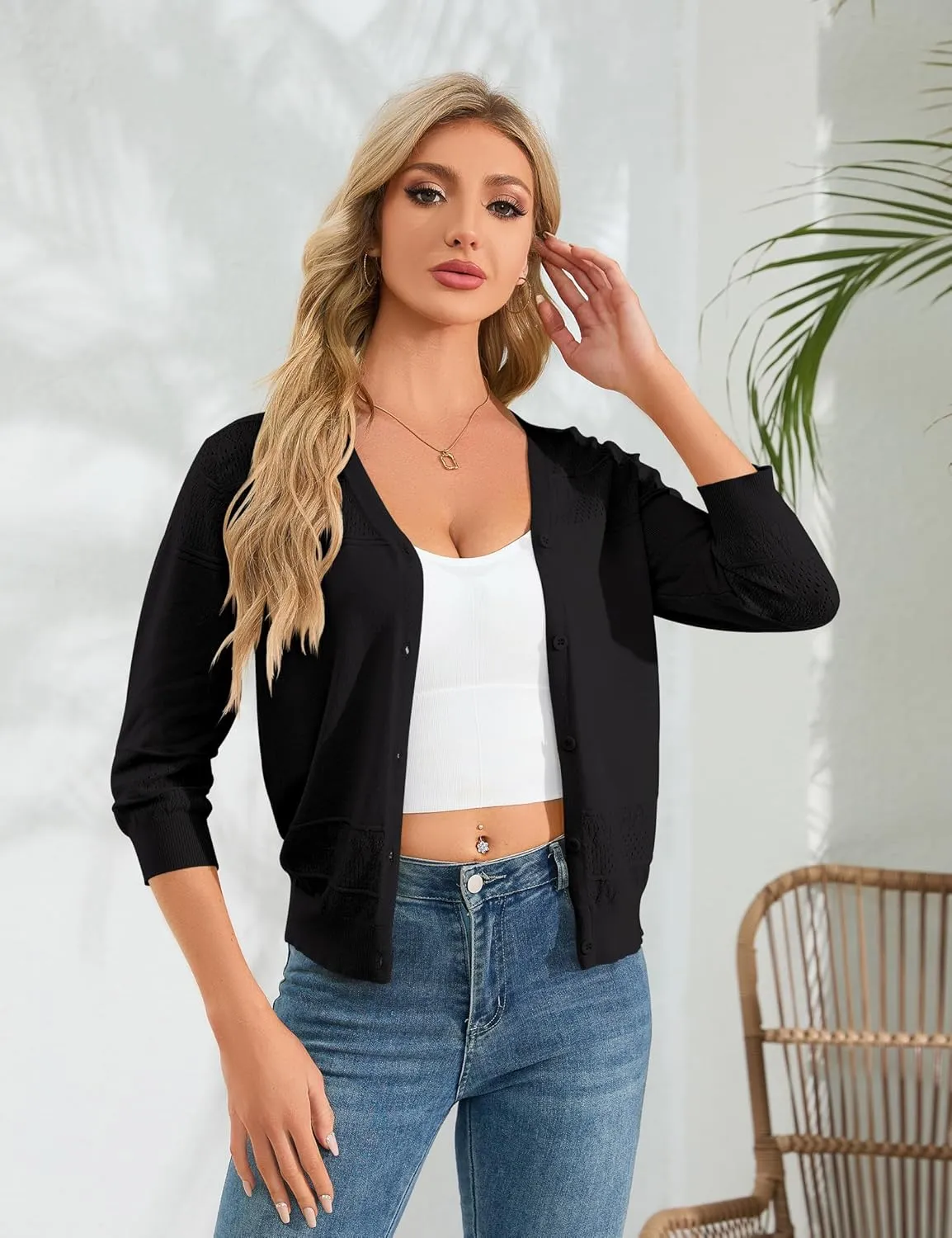 Womens Cropped Cardigan Knit Shrugs for Dresses V Neck Button Down Bolero Cardigans Sweaters