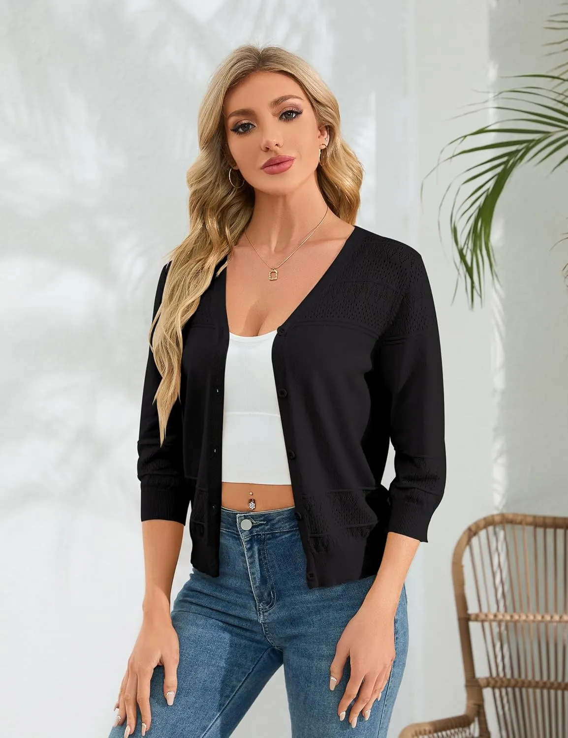 Womens Cropped Cardigan Knit Shrugs for Dresses V Neck Button Down Bolero Cardigans Sweaters