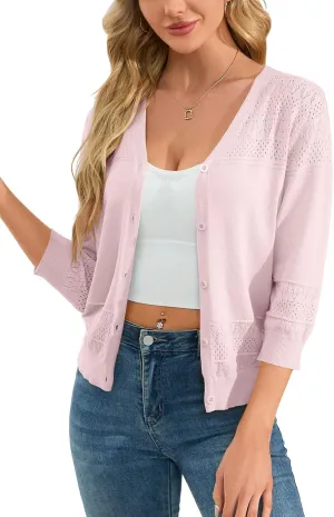 Womens Cropped Cardigan Knit Shrugs for Dresses V Neck Button Down Bolero Cardigans Sweaters