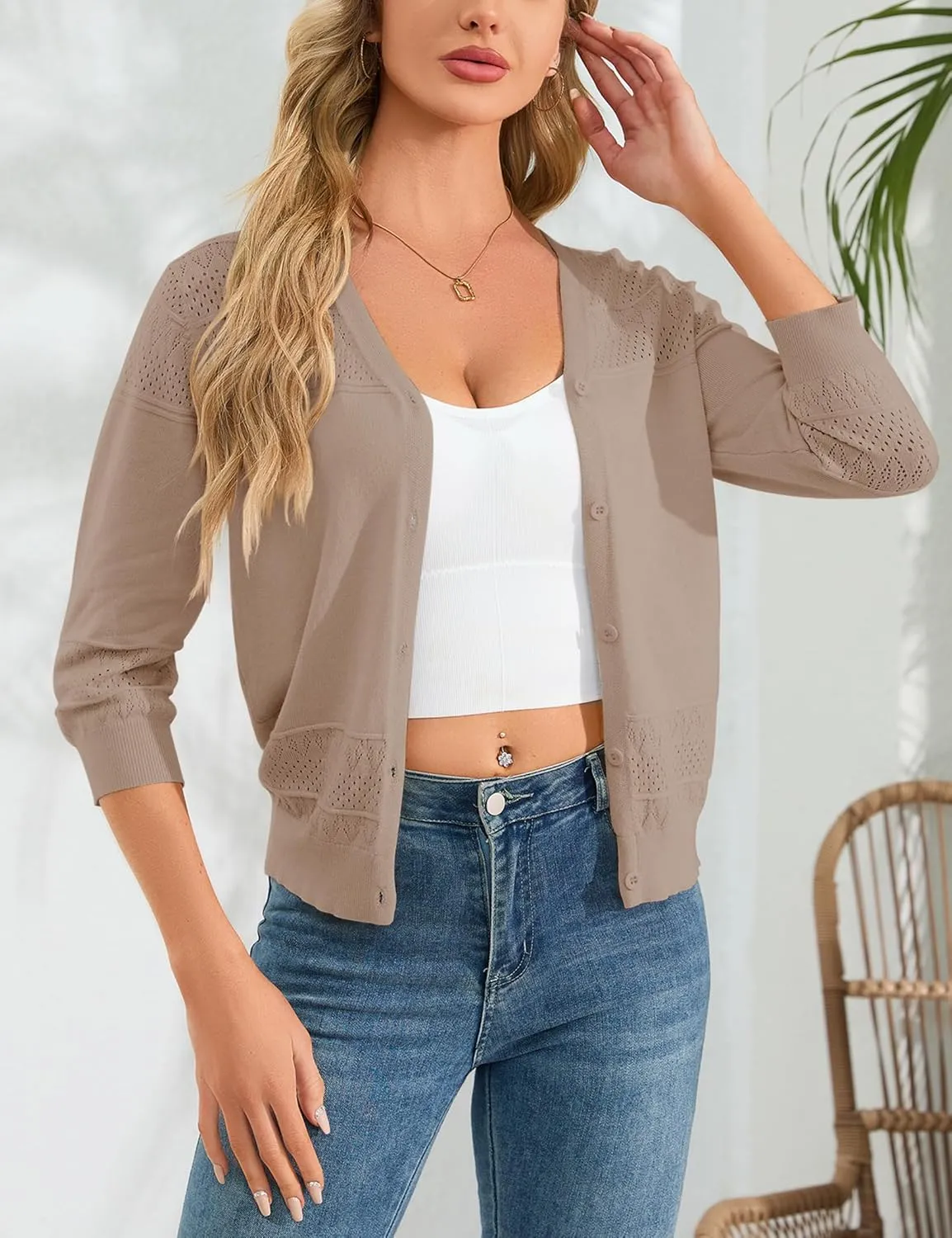 Womens Cropped Cardigan Knit Shrugs for Dresses V Neck Button Down Bolero Cardigans Sweaters