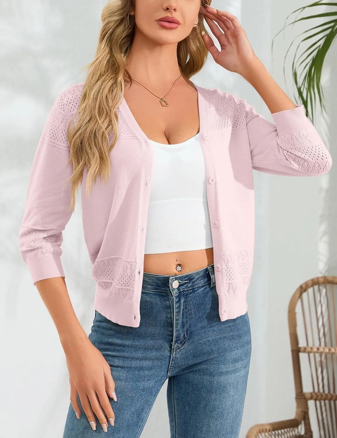 Womens Cropped Cardigan Knit Shrugs for Dresses V Neck Button Down Bolero Cardigans Sweaters