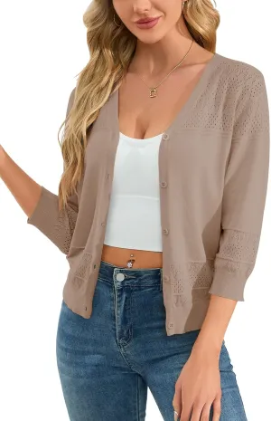 Womens Cropped Cardigan Knit Shrugs for Dresses V Neck Button Down Bolero Cardigans Sweaters
