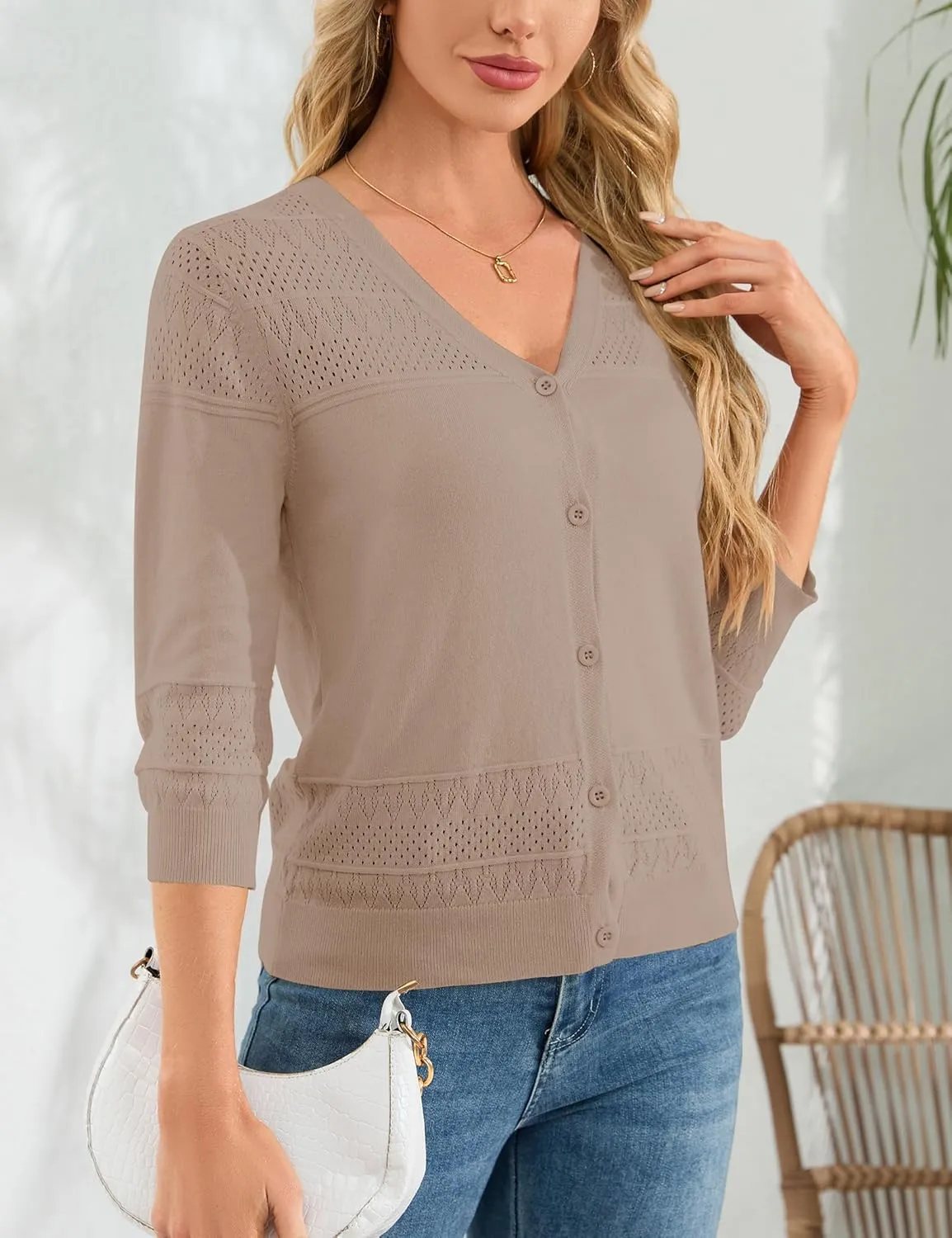 Womens Cropped Cardigan Knit Shrugs for Dresses V Neck Button Down Bolero Cardigans Sweaters