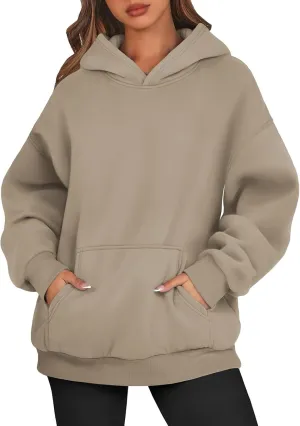 Women's Fall Casual Big Size Solid Color Classic Long Sleeve Hooded Sweatshirt Fashion Loose with Pockets