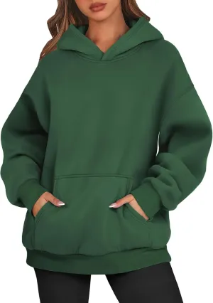 Women's Fall Casual Big Size Solid Color Classic Long Sleeve Hooded Sweatshirt Fashion Loose with Pockets