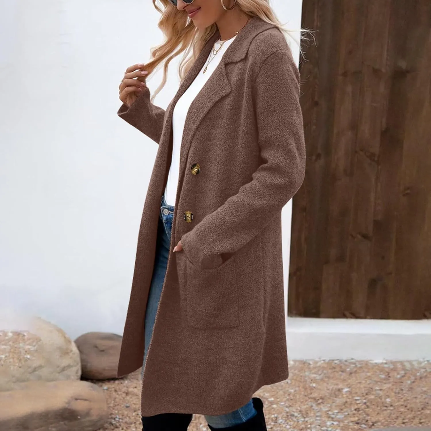 Womens Fall Long Cardigan Sweater Trendy Knit Jacket Coat Dressy Blazer Coatigan Open Front Coat Knit Winter Jackets