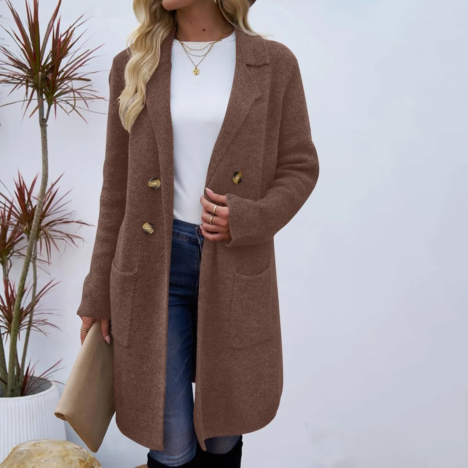 Womens Fall Long Cardigan Sweater Trendy Knit Jacket Coat Dressy Blazer Coatigan Open Front Coat Knit Winter Jackets