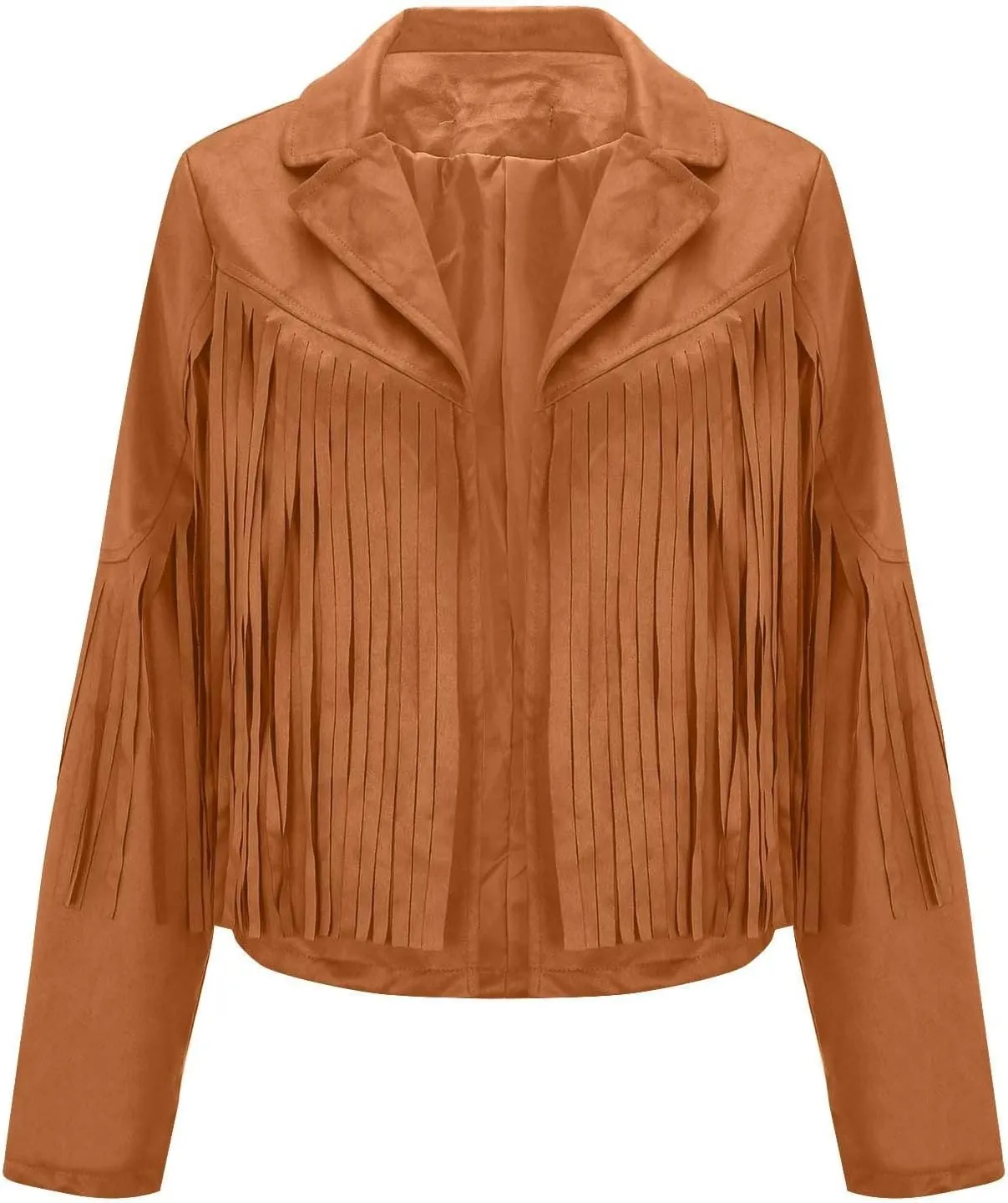 Women's Faux Suede Leather Fringe Jacket Cowgirl Crop Moto Biker Jackets Open Front Tassel Coat Tops 2024 Trendy