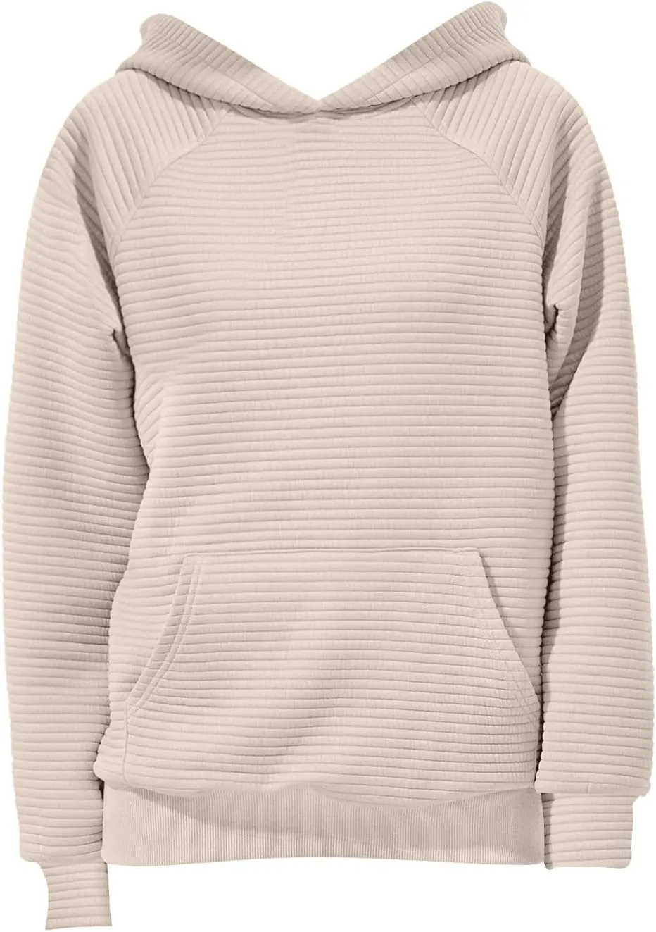 Women's Hooded Sweatshirts Striped Textured Pullover Coat with Pockets Casual Oversized Preepy Sweater Hoodies Trendy