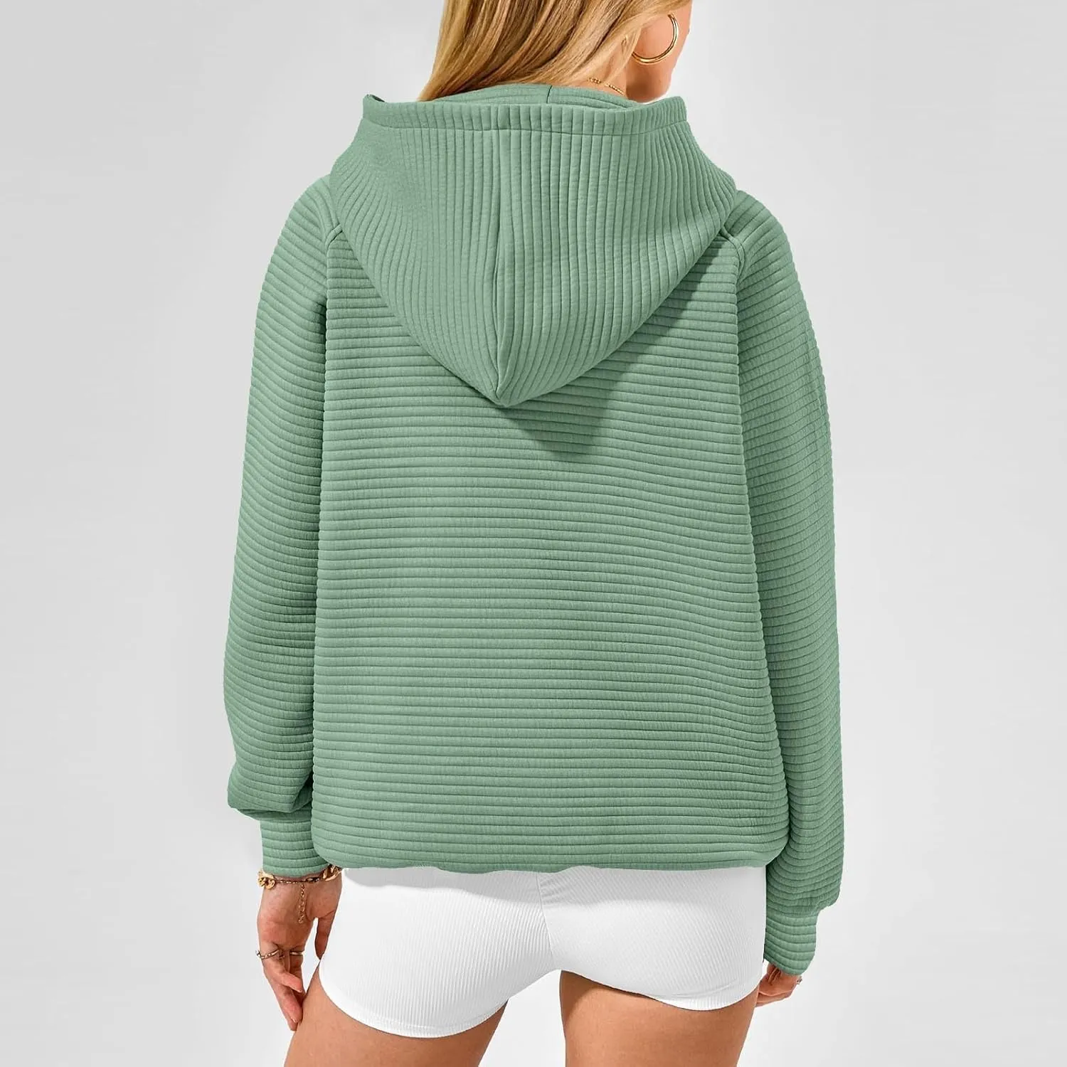 Women's Hooded Sweatshirts Striped Textured Pullover Coat with Pockets Casual Oversized Preepy Sweater Hoodies Trendy