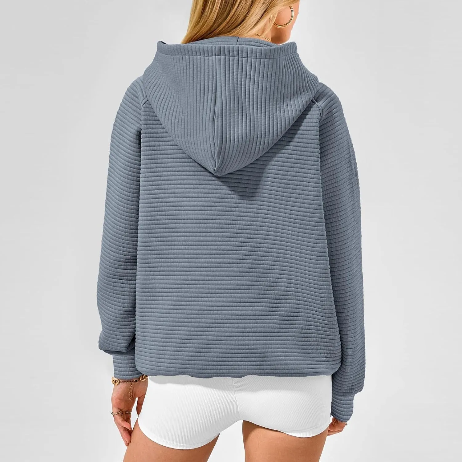 Women's Hooded Sweatshirts Striped Textured Pullover Coat with Pockets Casual Oversized Preepy Sweater Hoodies Trendy