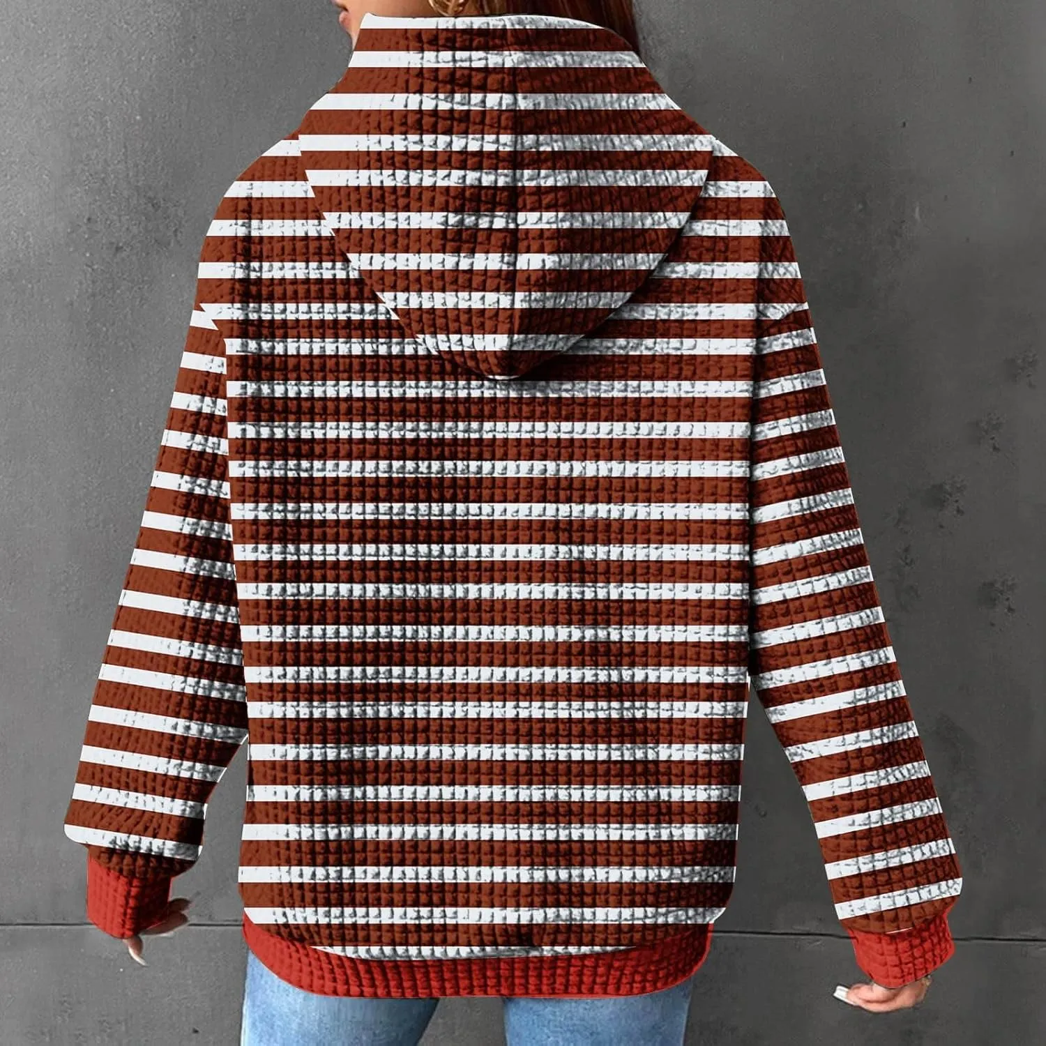 Womens Hoodies Casual Long Sleeve Drawstring Waffle Pullover Tops Solid Hoodie with Pockets
