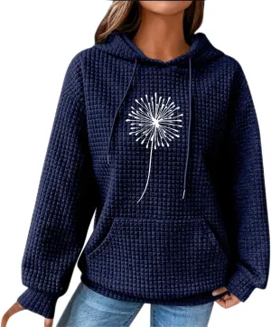 Womens Hoodies Casual Long Sleeve Drawstring Waffle Pullover Tops Solid Hoodie with Pockets