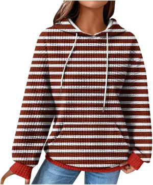 Womens Hoodies Casual Long Sleeve Drawstring Waffle Pullover Tops Solid Hoodie with Pockets