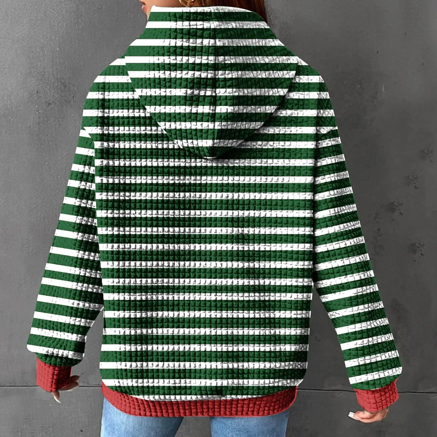 Womens Hoodies Casual Long Sleeve Drawstring Waffle Pullover Tops Solid Hoodie with Pockets