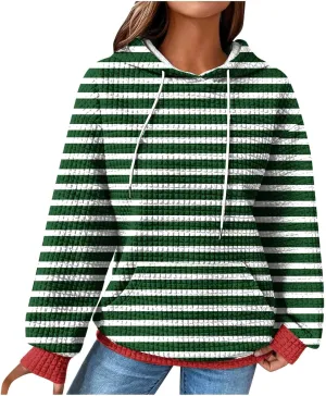 Womens Hoodies Casual Long Sleeve Drawstring Waffle Pullover Tops Solid Hoodie with Pockets