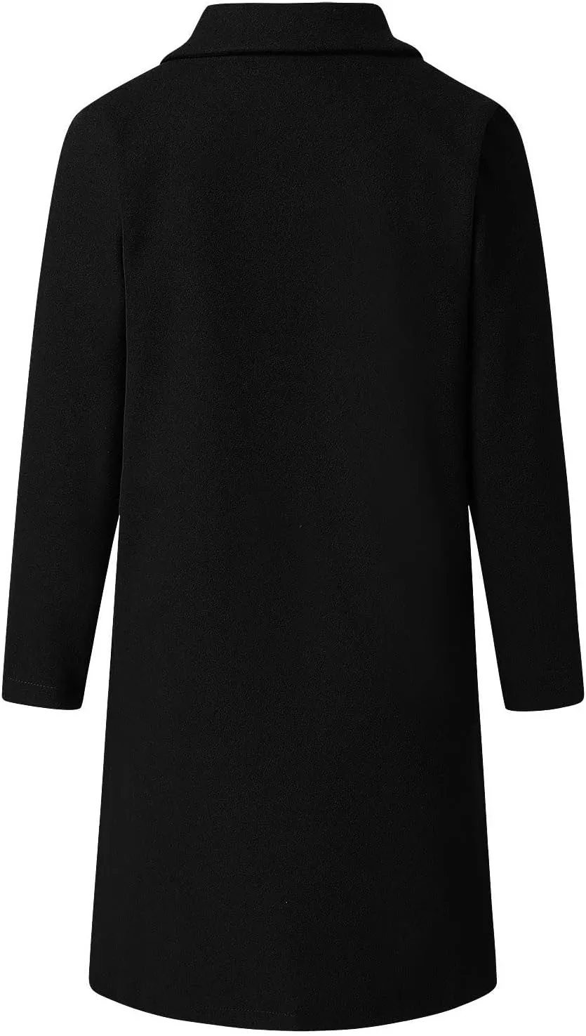 Women's Lapel Collar Wool Pea Coat Long Sleeve Casual Mid-Long Overcoats One Button Business Trench Coat Winter Jacket