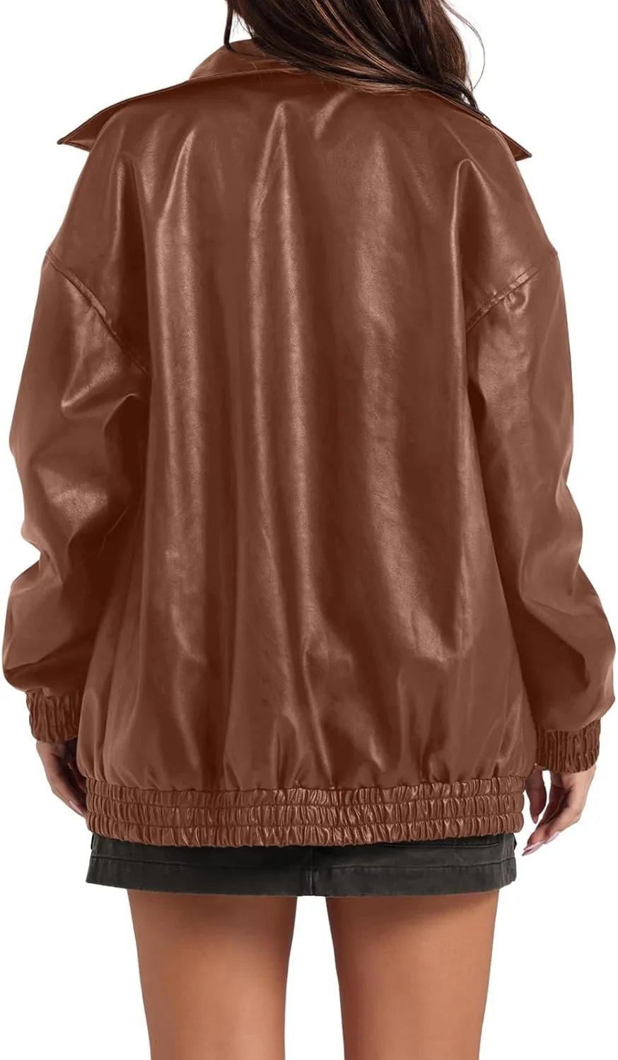 Womens Leather Jacket Oversized Leather Bomber Jackets Faux Suede Fall Fashion Motorcycle Coats Black Biker Outfits