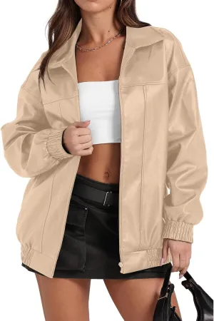 Womens Leather Jacket Oversized Leather Bomber Jackets Faux Suede Fall Fashion Motorcycle Coats Black Biker Outfits