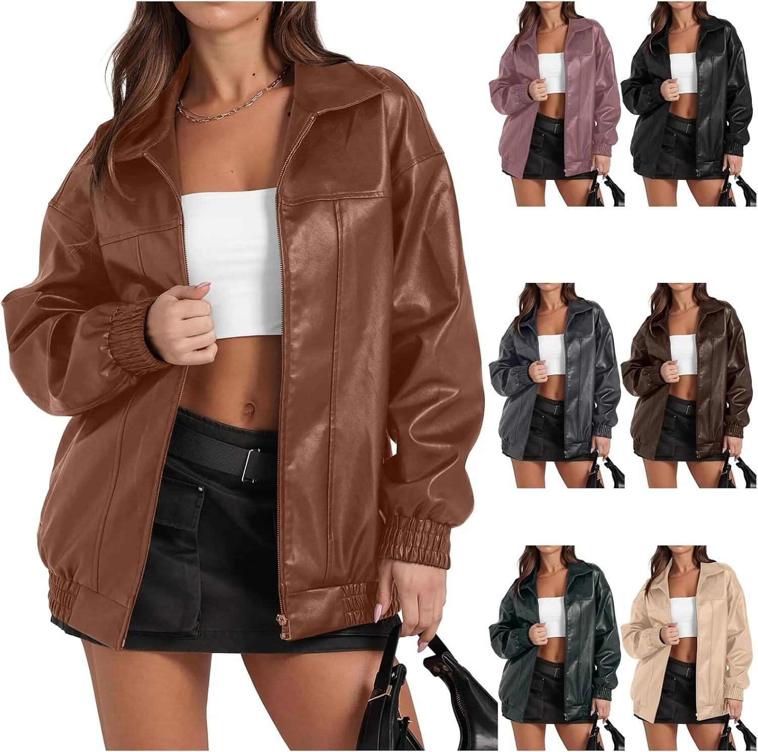 Womens Leather Jacket Oversized Leather Bomber Jackets Faux Suede Fall Fashion Motorcycle Coats Black Biker Outfits