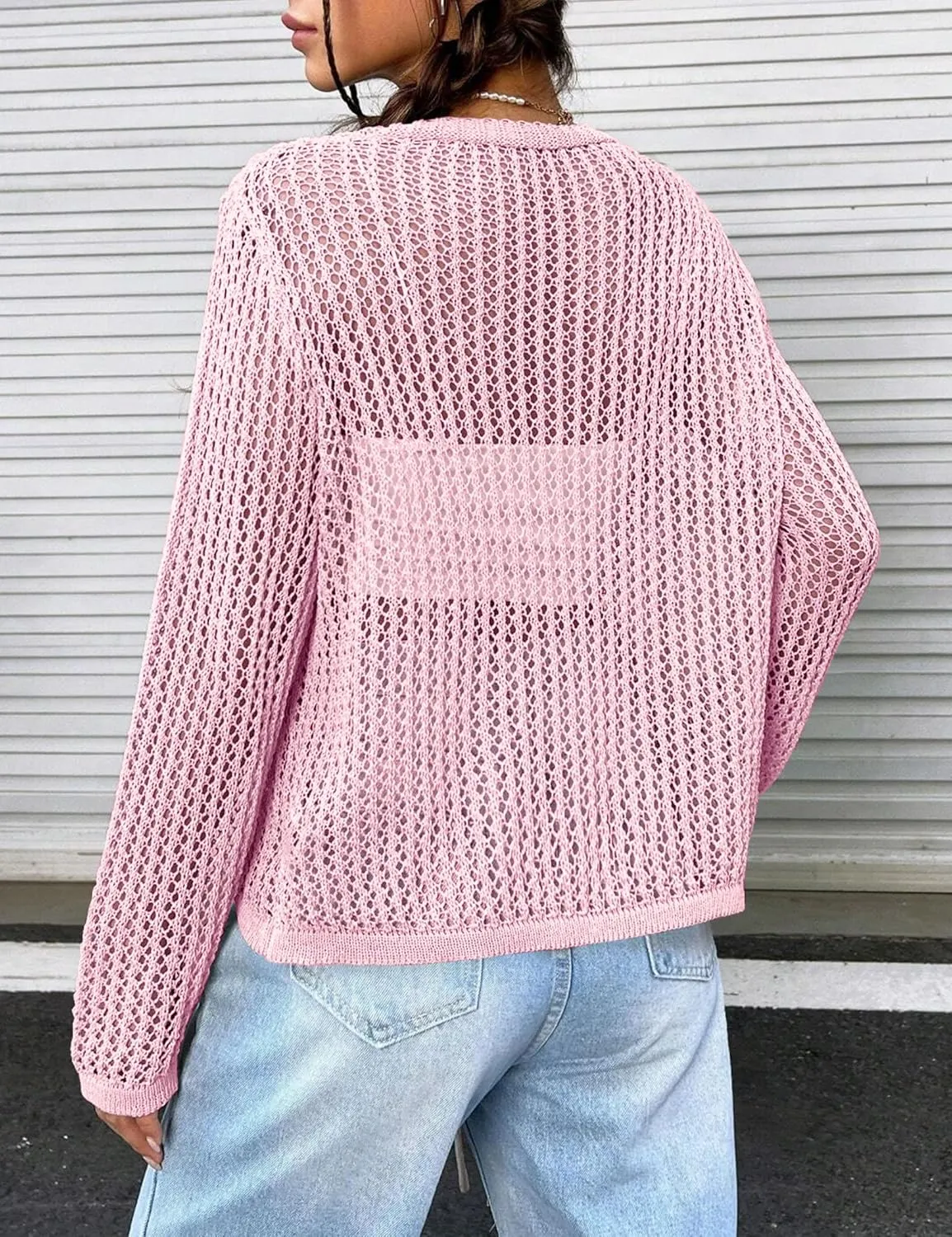Womens Lightweight Crochet Cardigan Tie Front Shrugs Knit Crop Tops