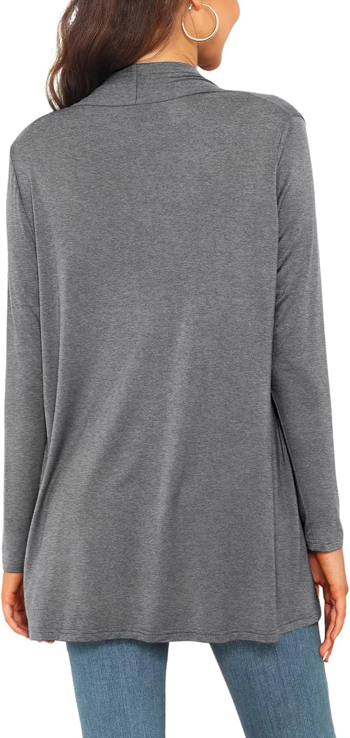 Womens Lightweight Summer Cardigan Casual Drape Soft Open Front Short Sleeve Cardigans with Pockets High Low Hem