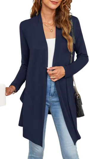 Womens Lightweight Summer Cardigan Casual Drape Soft Open Front Short Sleeve Cardigans with Pockets High Low Hem