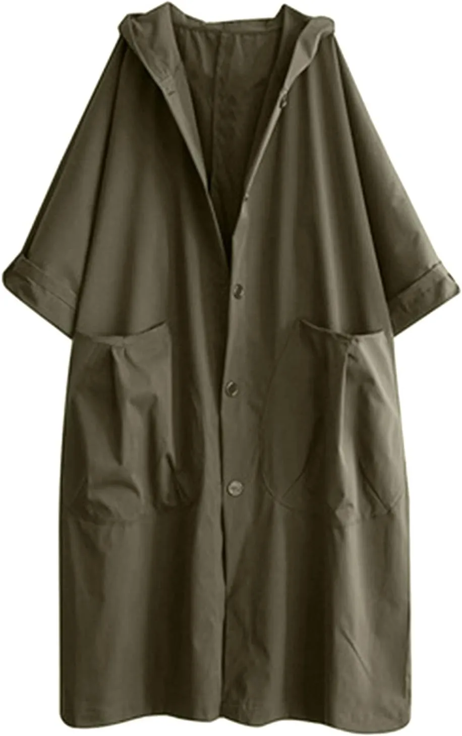 Womens Long Breasted Trench Coat Midi Length Overcoat Jacket Women Anorak