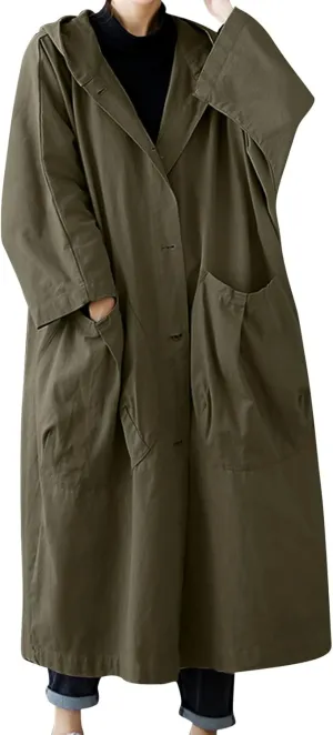 Womens Long Breasted Trench Coat Midi Length Overcoat Jacket Women Anorak