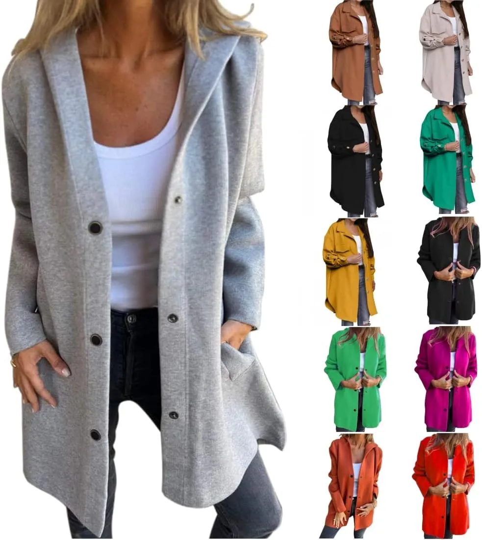 Womens Long Cardigan Casual Single Breasted Hooded Jacket Lapel Neck Long Sleeve Solid Trench Coat for Women 2024