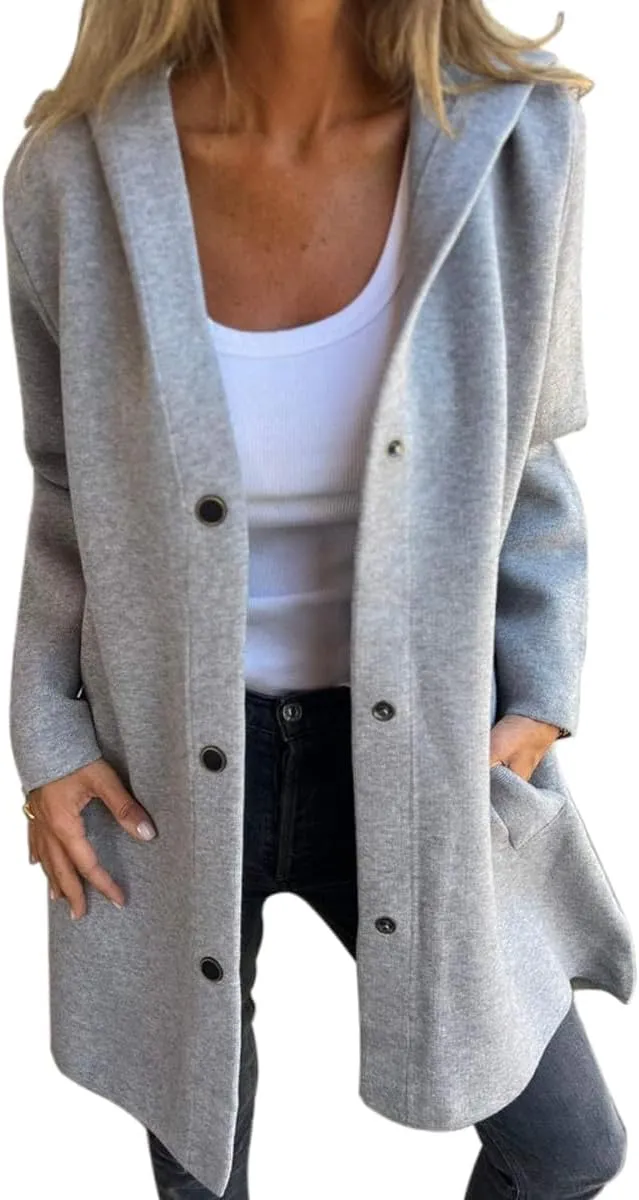 Womens Long Cardigan Casual Single Breasted Hooded Jacket Lapel Neck Long Sleeve Solid Trench Coat for Women 2024
